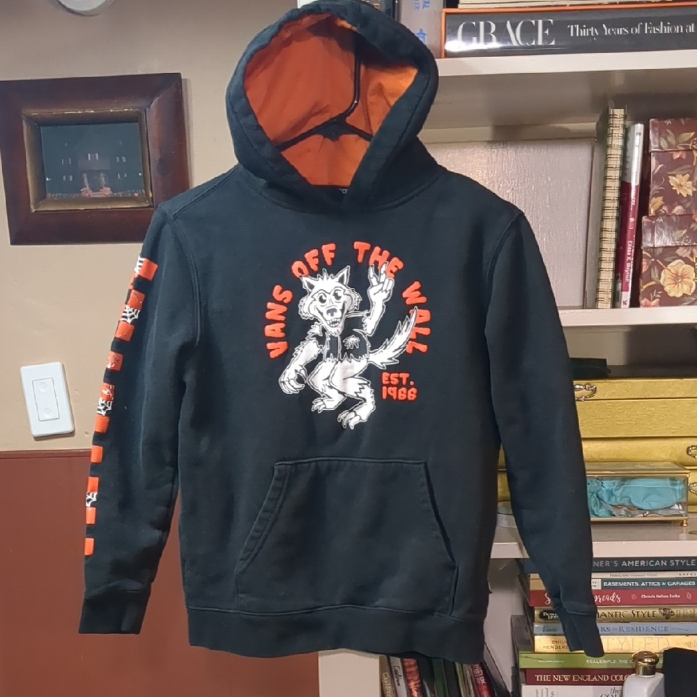 Vans Youth Kids Werewolf Spider Web Black and Orange Hoodie Size Medium
